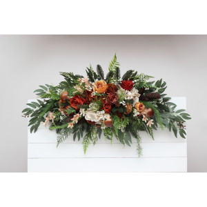  Flower arch arrangement in ivory and rust colors.  Arbor flowers. Floral archway. Faux flowers for wedding arch. Forest wedding.  5262