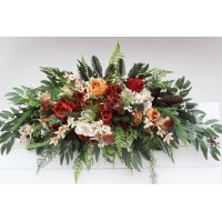  Flower arch arrangement in ivory and rust colors.  Arbor flowers. Floral archway. Faux flowers for wedding arch. Forest wedding.  5262