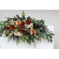  Flower arch arrangement in ivory and rust colors.  Arbor flowers. Floral archway. Faux flowers for wedding arch. Forest wedding.  5262