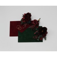  Wedding boutonnieres and wrist corsage  in deep burgundy color scheme. Flower accessories. 5230