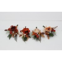  Wedding boutonnieres and wrist corsage  in  ivory rust color scheme. Flower accessories. 5262