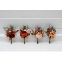  Wedding boutonnieres and wrist corsage  in  ivory rust color scheme. Flower accessories. 5262