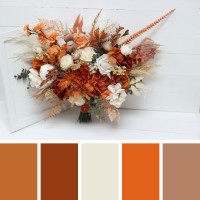 Wedding bouquets in burnt orange ivory colors. Bridal bouquet. Faux bouquet. Bridesmaid bouquet. 5107