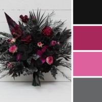 Wedding bouquets in deep purple black magenta colors. Bridal classic and cascading faux bouquet. Bridesmaid bouquet.Gothic black wedding bouquet. 5112