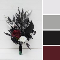 Wedding bouquets in  burgundy black silver colors. Bridal bouquet.  Faux bouquet. Bridesmaid bouquet.Gothic black wedding bouquet. 5108