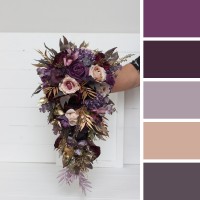 Wedding bouquets in purple gold beige colors. Bridal bouquet. Cascading bouquet. Faux bouquet. Bridesmaid bouquet. 5147