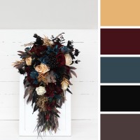 Wedding bouquets in dark teal burgundy black cream colors. Bridal bouquet. Cascading bouquet. Faux bouquet. Bridesmaid bouquet.Gothic black wedding bouquet. 5136