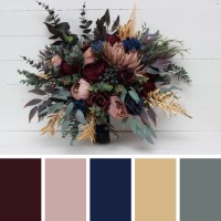 Wedding bouquets in burgundy navy blue dusty rose gold colors. Bridal bouquet. Faux bouquet. Bridesmaid bouquet. 5090