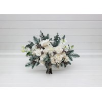 Winter wedding bouquets with pine branches  in white colors. Bridal bouquet. Faux bouquet. Bridesmaid bouquet. 5265