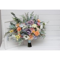 Summer and spring wedding. Colorful bouquet. Bridal bouquet. Wildflowers bouquet.  Bridesmaid bouquet. Peach purple dusty blue bouquet. Popies bouquet. 5266