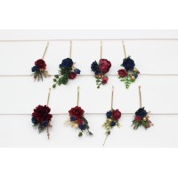  Set of 8 bobby pins in burgundy  navy blue and gold  color scheme. Hair accessories. Flower accessories for wedding.  0031