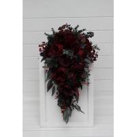 Wedding bouquets in burgundy color . Bridal artificial bouquet in classic and cascade shape. Bridesmaid bouquet. Moody wedding. 5230