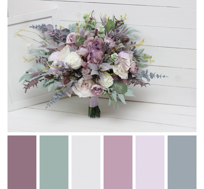 Wedding bouquets in lilac mauve colors. Bridal bouquet. Faux bouquet. Bridesmaid bouquet. 5059