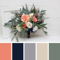 Wedding bouquets in navy blue coral ivory colors. Bridal bouquet. Faux bouquet. Bridesmaid bouquet. 5084