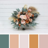 Wedding bouquets in orange blush pink colors. Bridal bouquet.  Faux bouquet. Bridesmaid bouquet. 5071