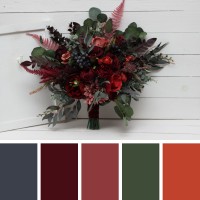 Wedding bouquets in deep burgundy red blue colors. Bridal bouquet. Faux bouquet. Bridesmaid bouquet. 5077