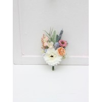  Wedding boutonnieres and wrist corsage  in peach purple dusty blue color scheme. Flower accessories. Wildflowers boutonnieres . Colorful accessories. 5266