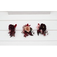  Wedding boutonnieres and wrist corsage  in burgundy dusty rose color scheme. Flower accessories. 5270