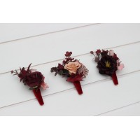  Wedding boutonnieres and wrist corsage  in burgundy dusty rose color scheme. Flower accessories. 5270