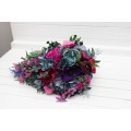 Wedding bouquets in teal, magenta, blue and purple colors. Bridal bouquet. Cascading bouquet. Faux bouquet. Bridesmaid bouquet. Jewel-tone wedding. 5225-c