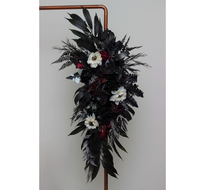  Flower arch arrangement in deep purple black silver white colors.  Arbor flowers. Floral archway. Faux flowers for wedding arch. 5125