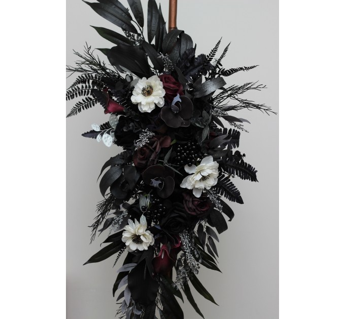  Flower arch arrangement in deep purple black silver white colors.  Arbor flowers. Floral archway. Faux flowers for wedding arch. 5125