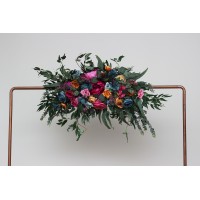  Flower arch arrangement in jewel-tone color scheme.  Arbor flowers. Floral archway. Faux flowers for wedding arch. 5187