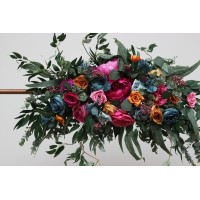  Flower arch arrangement in jewel-tone color scheme.  Arbor flowers. Floral archway. Faux flowers for wedding arch. 5187