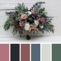 Wedding bouquets in dusty rose mauve navy blue colors. Bridal bouquet. Faux bouquet. Bridesmaid bouquet. 5046