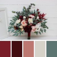 Wedding bouquets in burgundy blush pink ivory white colors. Bridal bouquet. Faux bouquet. Bridesmaid bouquet. 5036-1