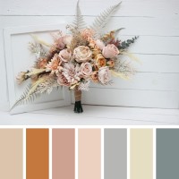 Wedding bouquets in beige pale orange colors. Bridal bouquet. Faux bouquet. Bridesmaid bouquet. 5045