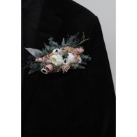 Pocket boutonniere in beige white gray blush pink color scheme. Flower accessories. Pocket flowers. Square flowers. 5261