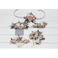  Set of 6 bobby pins in beige white gray blush pink color scheme. Hair accessories. Flower accessories for wedding.  5261