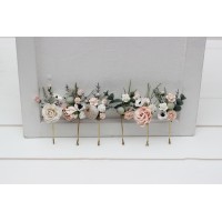  Set of 6 bobby pins in beige white gray blush pink color scheme. Hair accessories. Flower accessories for wedding.  5261