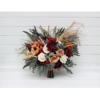 Bouquets in rust burgundy ivory color theme. Bridal bouquet. Faux bouquet. Bridesmaid bouquet. 5272