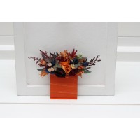 Pocket boutonniere in rust orange burgundy navy blue color scheme. Flower accessories. Pocket flowers. Square flowers. 0043