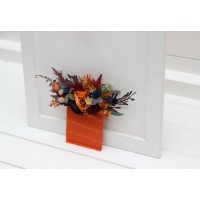 Pocket boutonniere in rust orange burgundy navy blue color scheme. Flower accessories. Pocket flowers. Square flowers. 0043