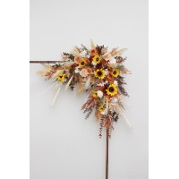  Flower arch arrangement in orange rust beige colors.  Pampas grass .Arbor flowers. Floral archway. Sunflowers wedding arch. 5134