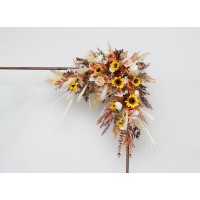  Flower arch arrangement in orange rust beige colors.  Pampas grass .Arbor flowers. Floral archway. Sunflowers wedding arch. 5134