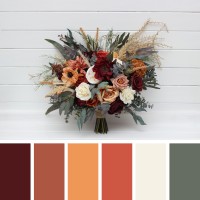 Bouquets in rust burgundy ivory color theme. Bridal bouquet. Faux bouquet. Bridesmaid bouquet. 5272