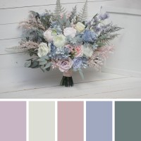 Wedding bouquets in dusty blue blush pink white colors. Bridal bouquet. Cascading bouquet. Faux bouquet. Bridesmaid bouquet. 0509-1