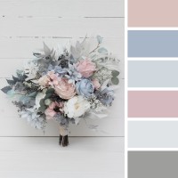 Wedding bouquets in Dusty blue blush pink white colors. Bridal bouquet. Cascading bouquet. Faux bouquet. Bridesmaid bouquet. 0509