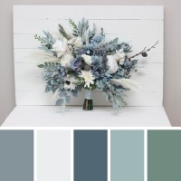 Wedding bouquets in dusty blue white colors. Bridal bouquet. Cascading bouquet. Faux bouquet. Bridesmaid bouquet. 0508