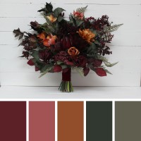 Protea calla lilies bouquet. Deep burgundy rust bridal bouquet. Hunter green bouquet. Wedding flowers. Silk flowers. Boho wedding.  5011