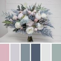 Wedding bouquets in dusty blue pink white colors. Bridal bouquet. Cascading bouquet. Faux bouquet. Bridesmaid bouquet. 5032