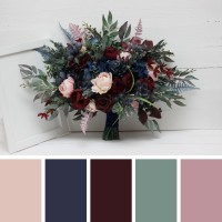 Wedding bouquets in burgundy navy blue blush pink colors. Bridal bouquet. Cascading bouquet. Faux bouquet. Bridesmaid bouquet. 5022-1