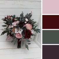 Wedding bouquets in burgundy dusty pink colors. Bridal bouquet. Cascading bouquet. Faux bouquet. Bridesmaid bouquet. 5019