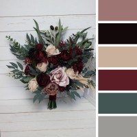 Wedding bouquets in deep burgundy beige colors. Bridal bouquet. Faux bouquet. Bridesmaid bouquet. 5018