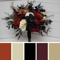 Halloween wedding bouquets in purple black rust gold colors. Bridal bouquet. Cascading bouquet. Faux bouquet. Bridesmaid bouquet.Gothic black wedding bouquet. 5014