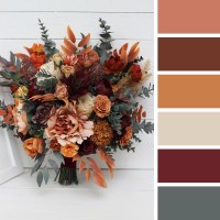 Wedding bouquets in burgundy burnt orange rust peach color theme. Bridal bouquet. Faux bouquet. Bridesmaid bouquet.Cascading bouquet. 0502